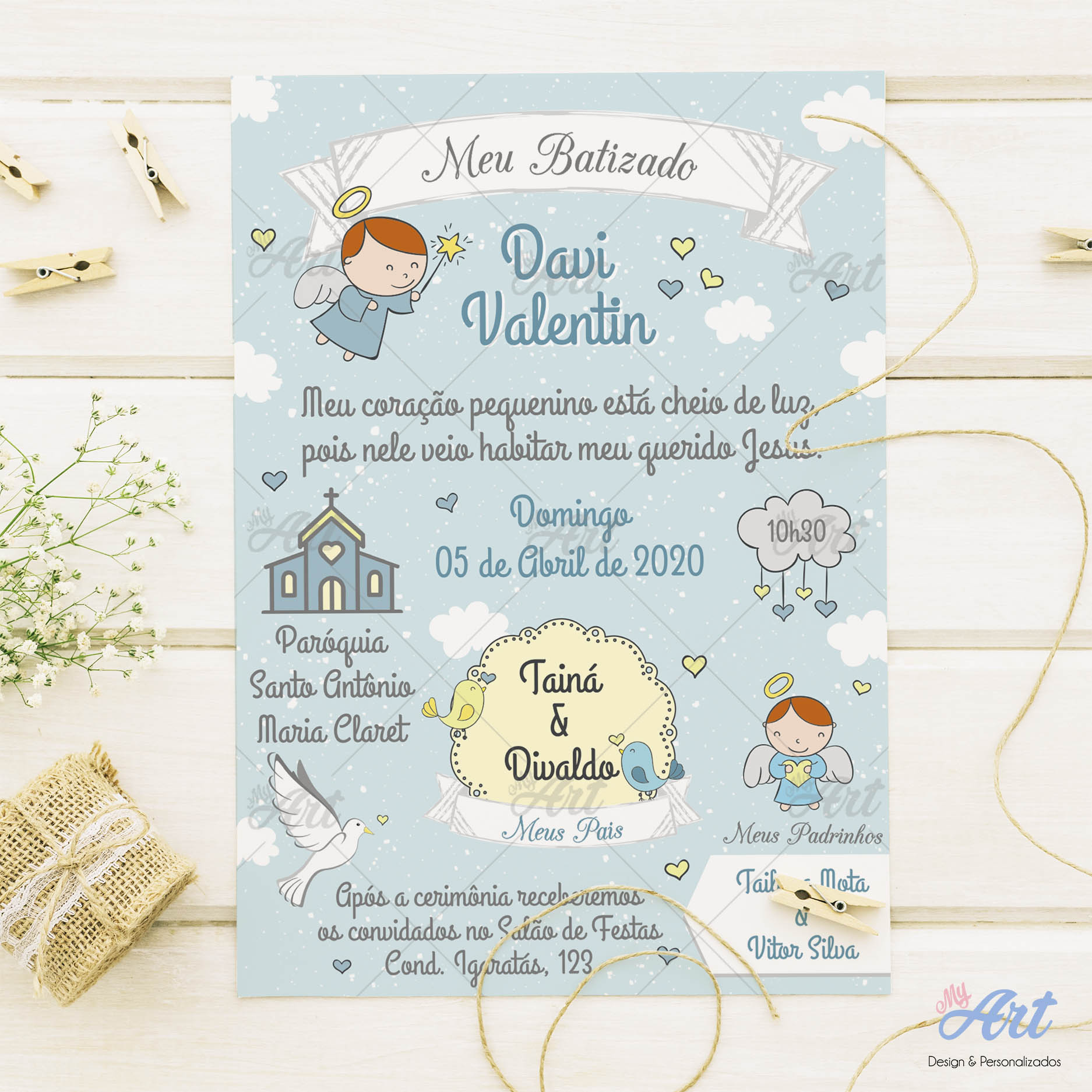 convite batizado simples e elegante