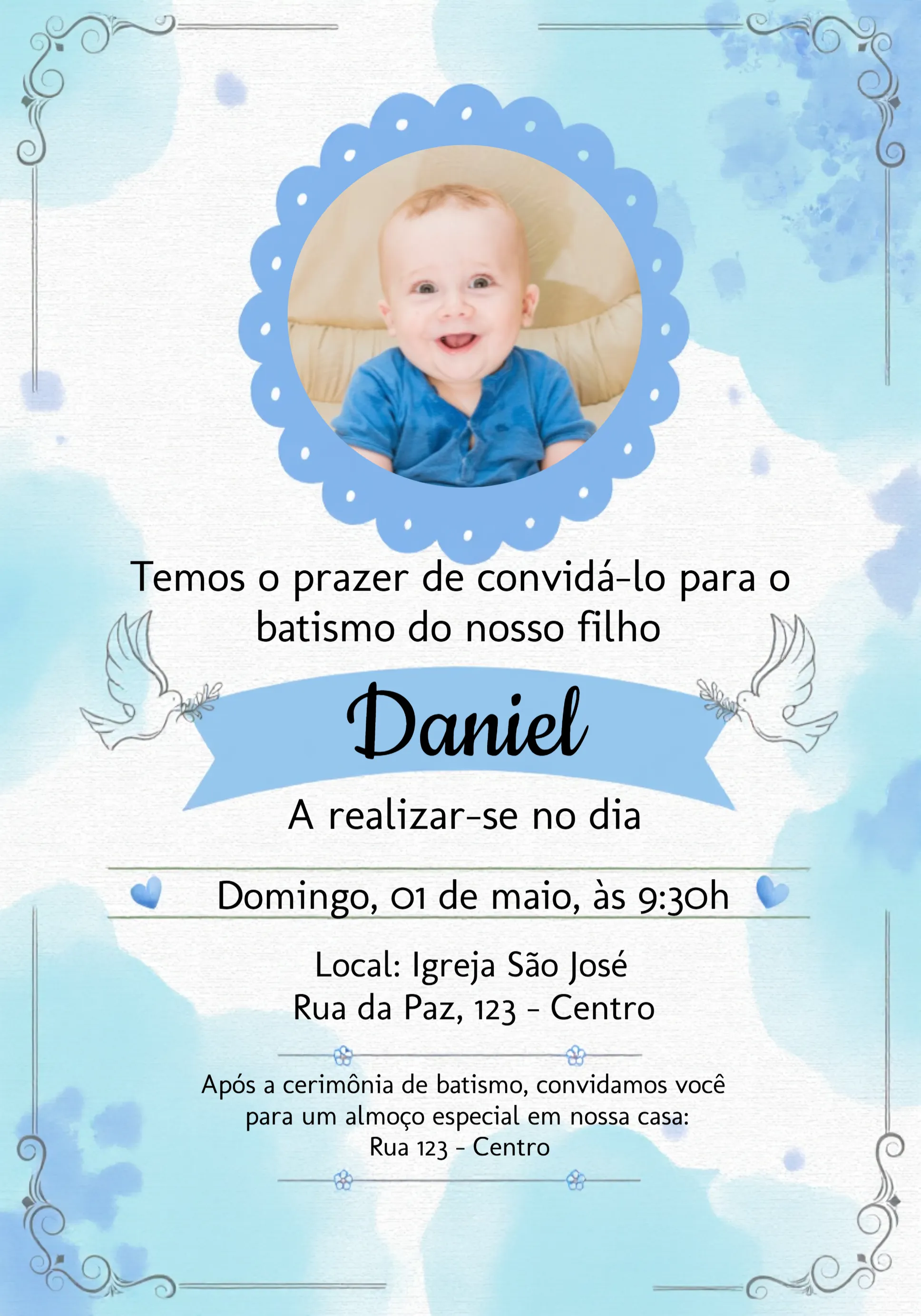 convite batizado simples e elegante