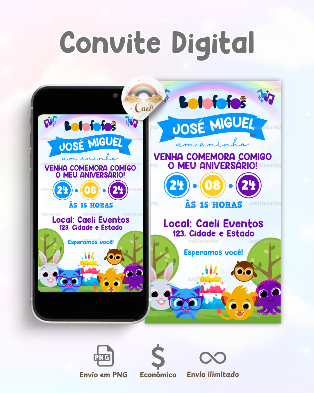 convite Bolofofos rosa editável