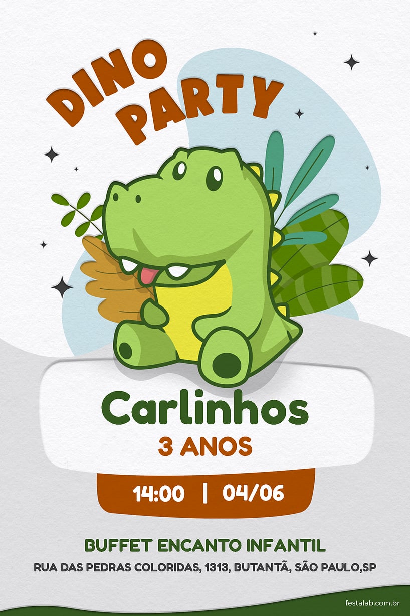 convite 1 ano dinossauro