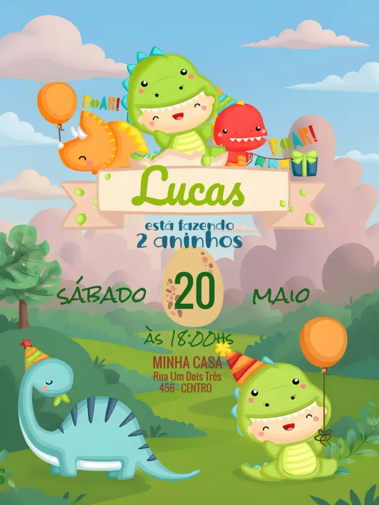 ideias convite festa dinossauro baby