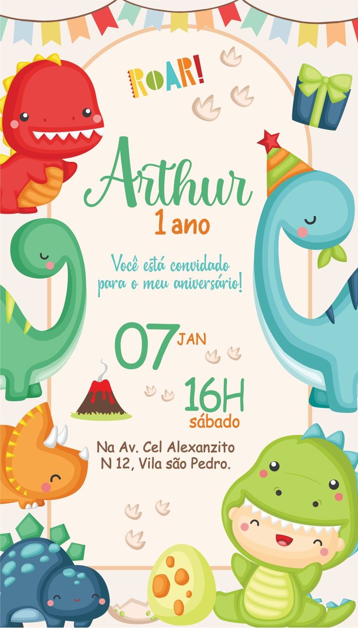 convite aquarela dinossauro