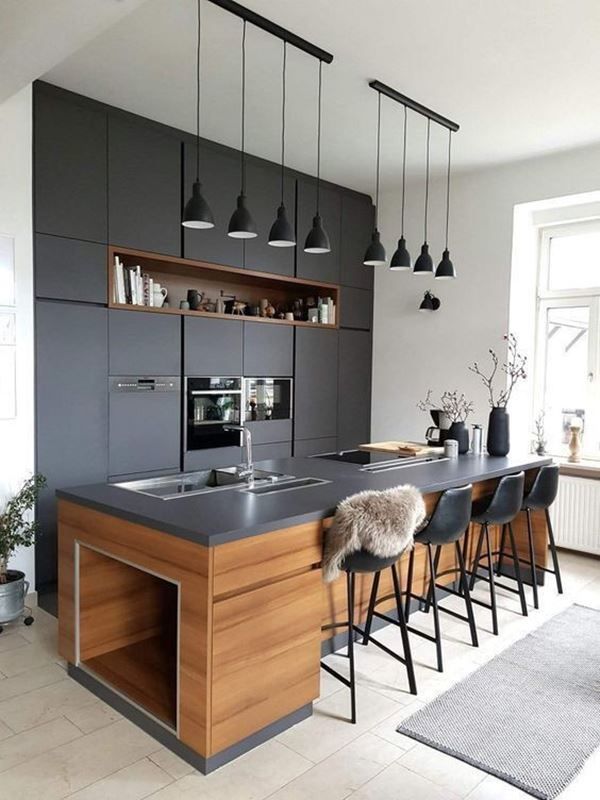 decoração cozinha preta e cinza