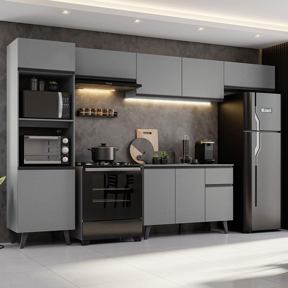 cozinha industrial cinza e preta