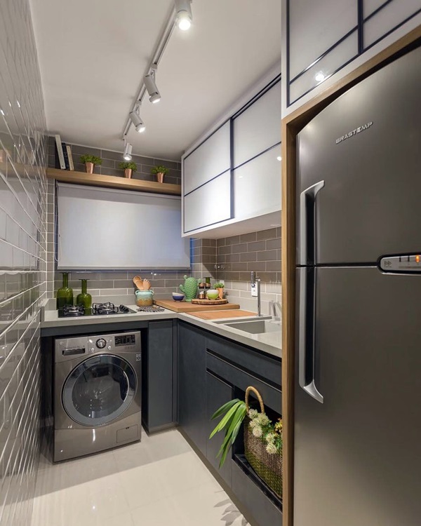 cozinha minimalista cinza e preta