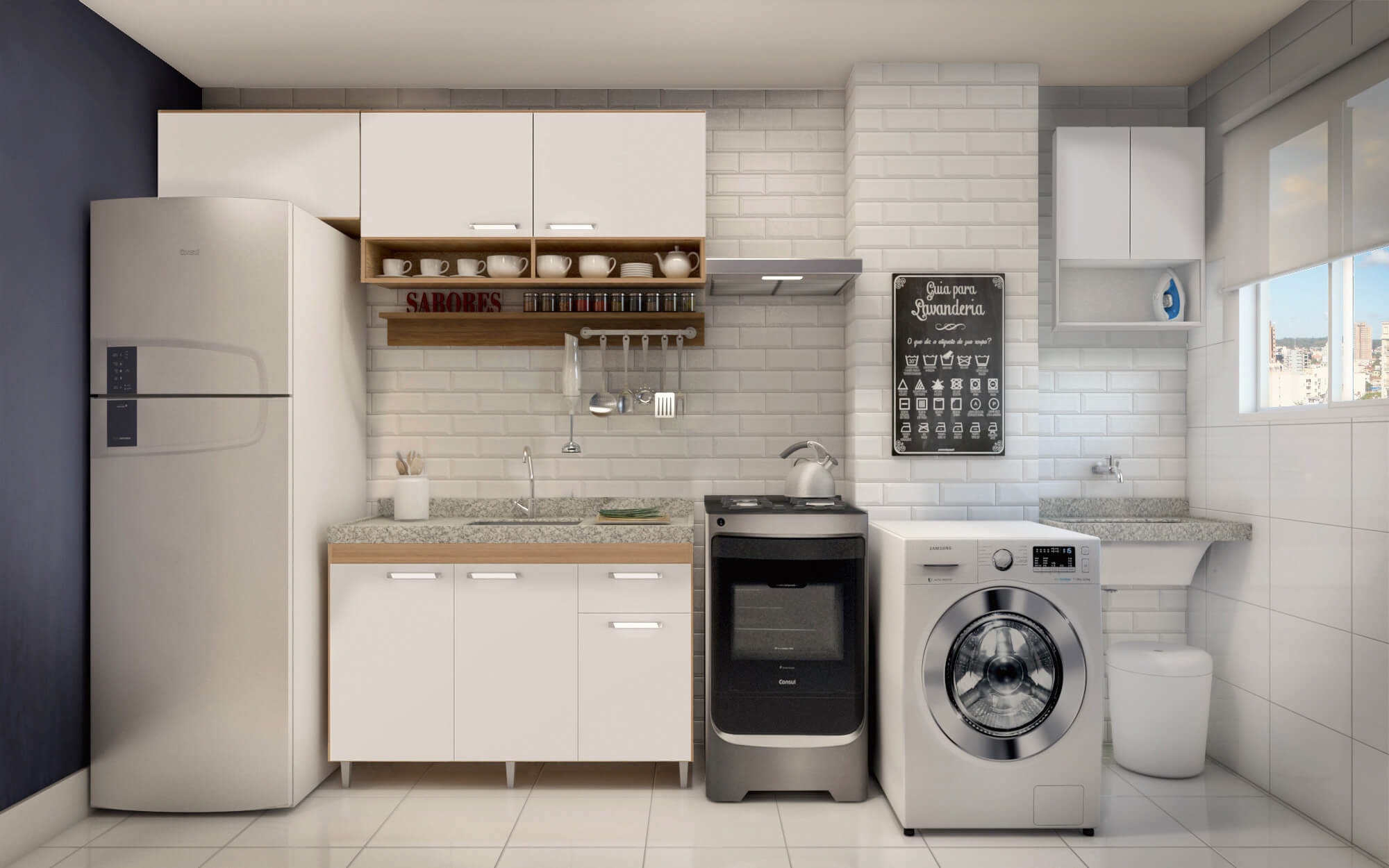 decoração cozinha com lavanderia