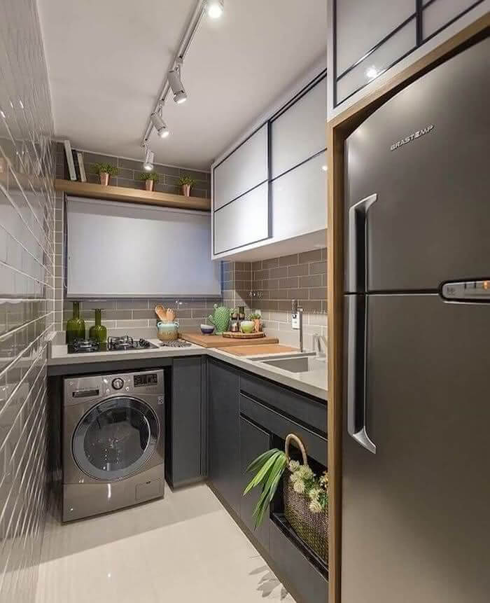 espaço pequeno cozinha lavanderia