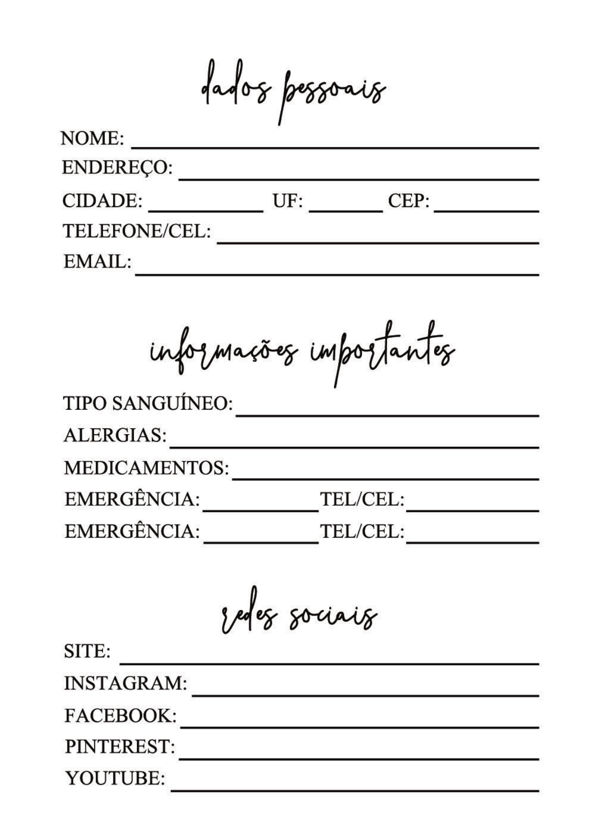 planner dados pessoais para baixar