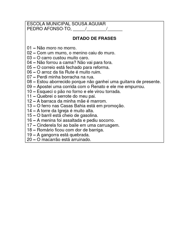 exercícios de ditado 5 ano