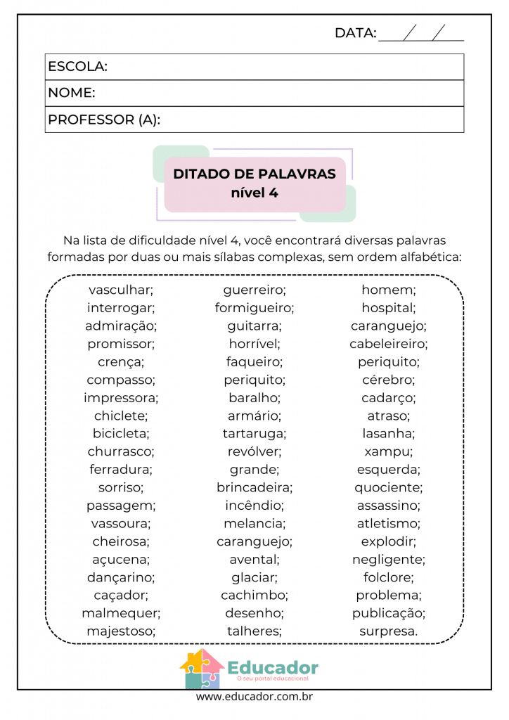 ditado de palavras 5 ano pdf