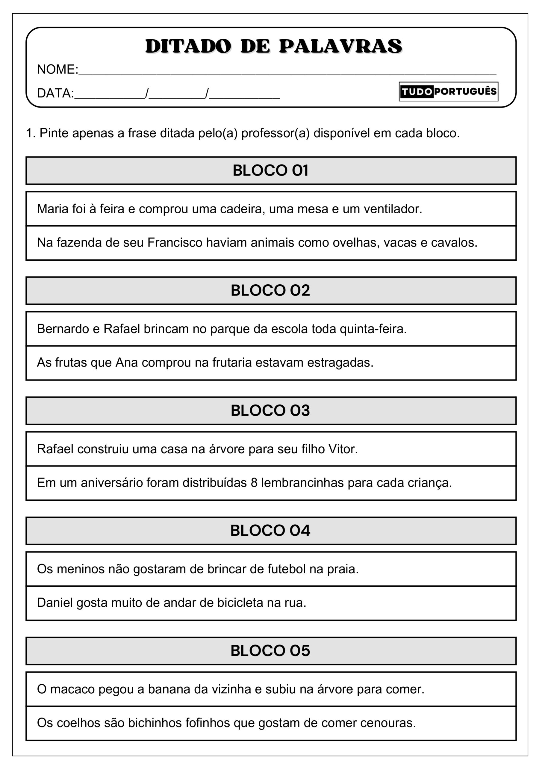 ditado de palavras 5 ano pdf