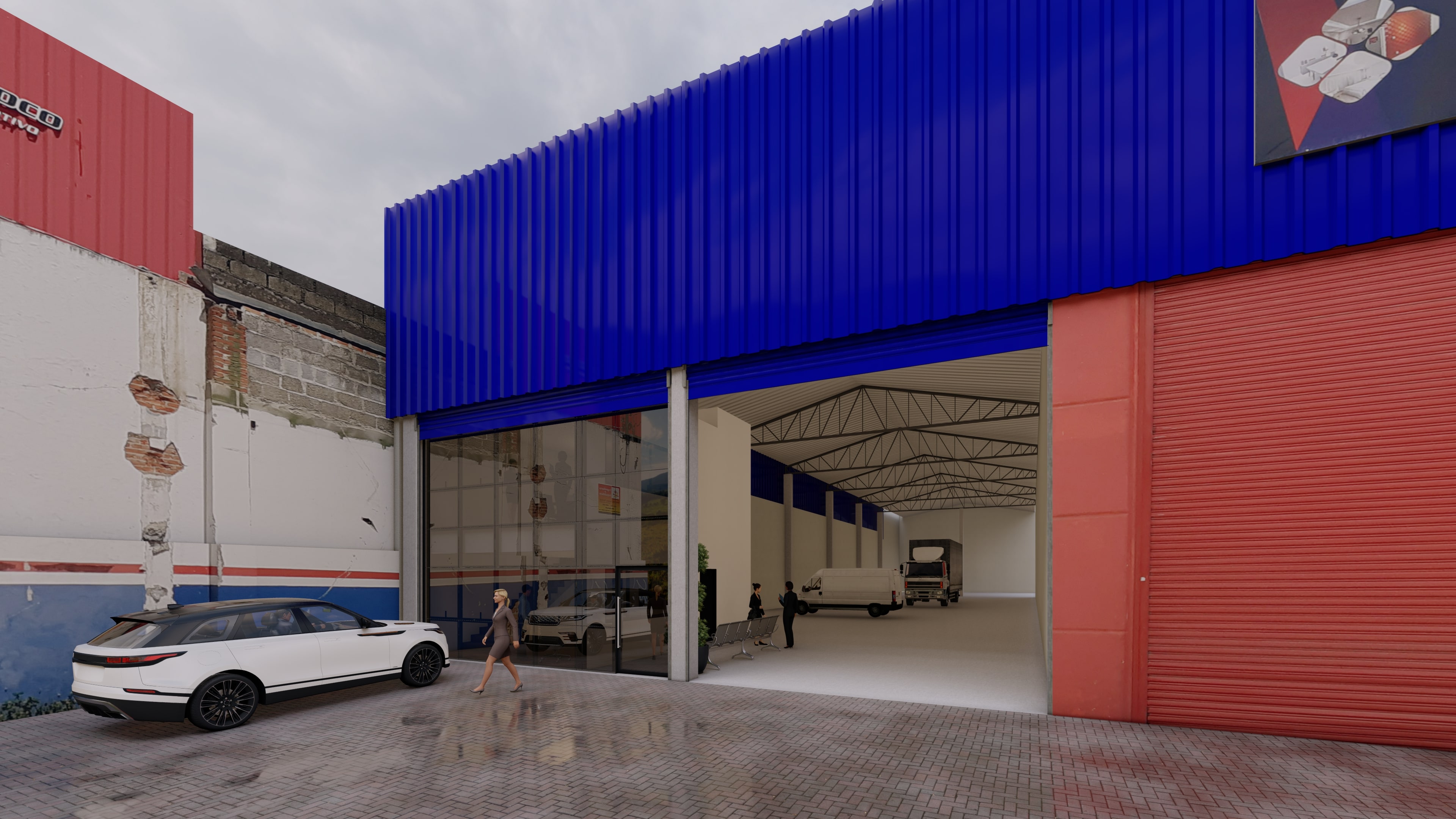fachada galpão comercial minimalista