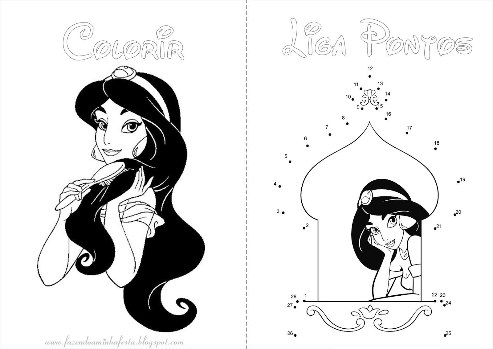 colorir personagens disney jasmine