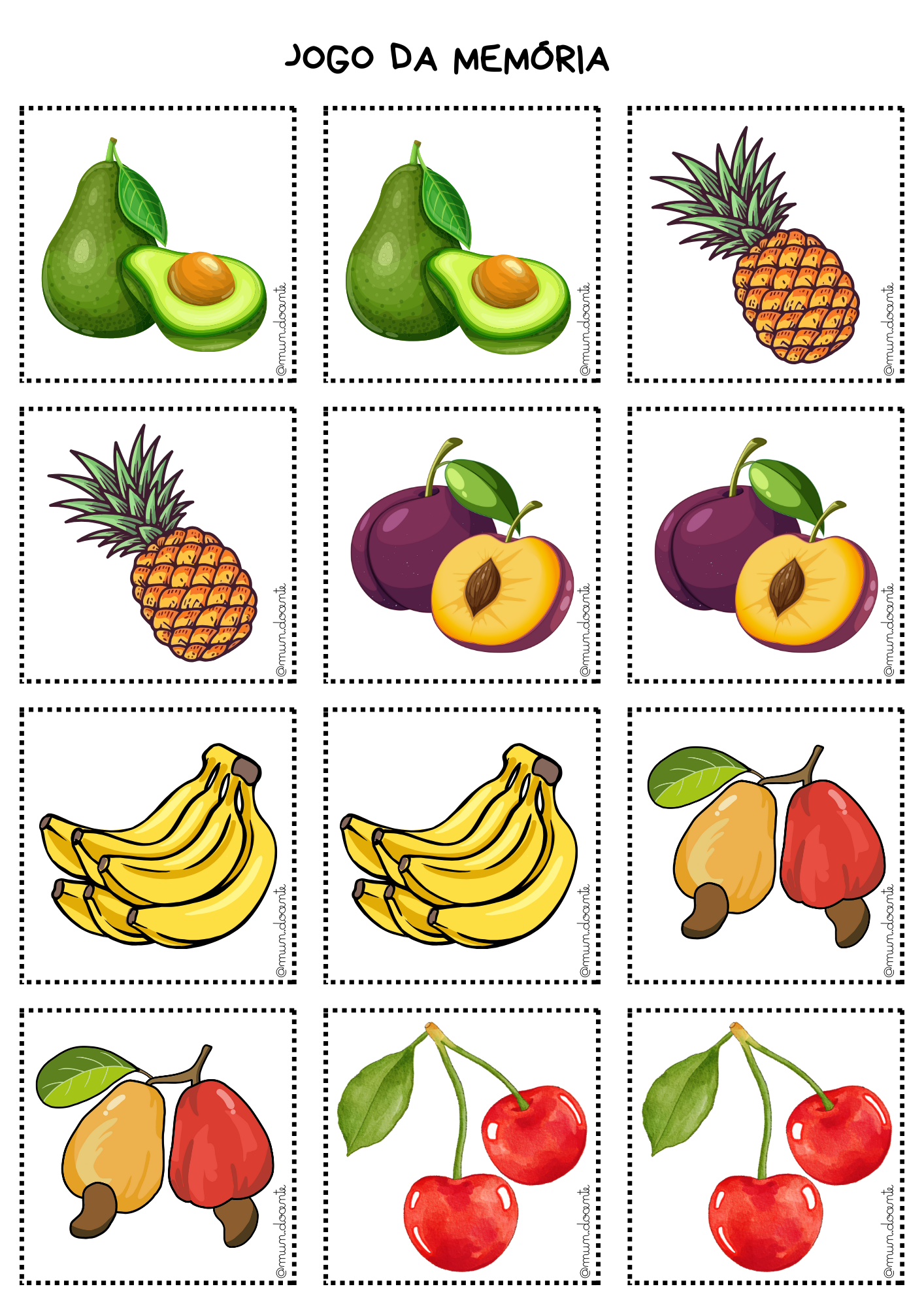 atividade infantil jogo da memória frutas