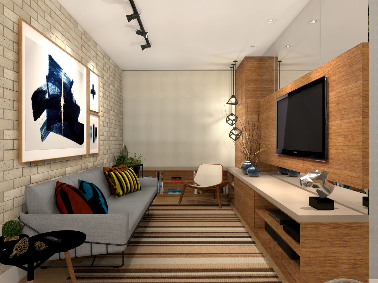 sala de estar estreita e longa ideias