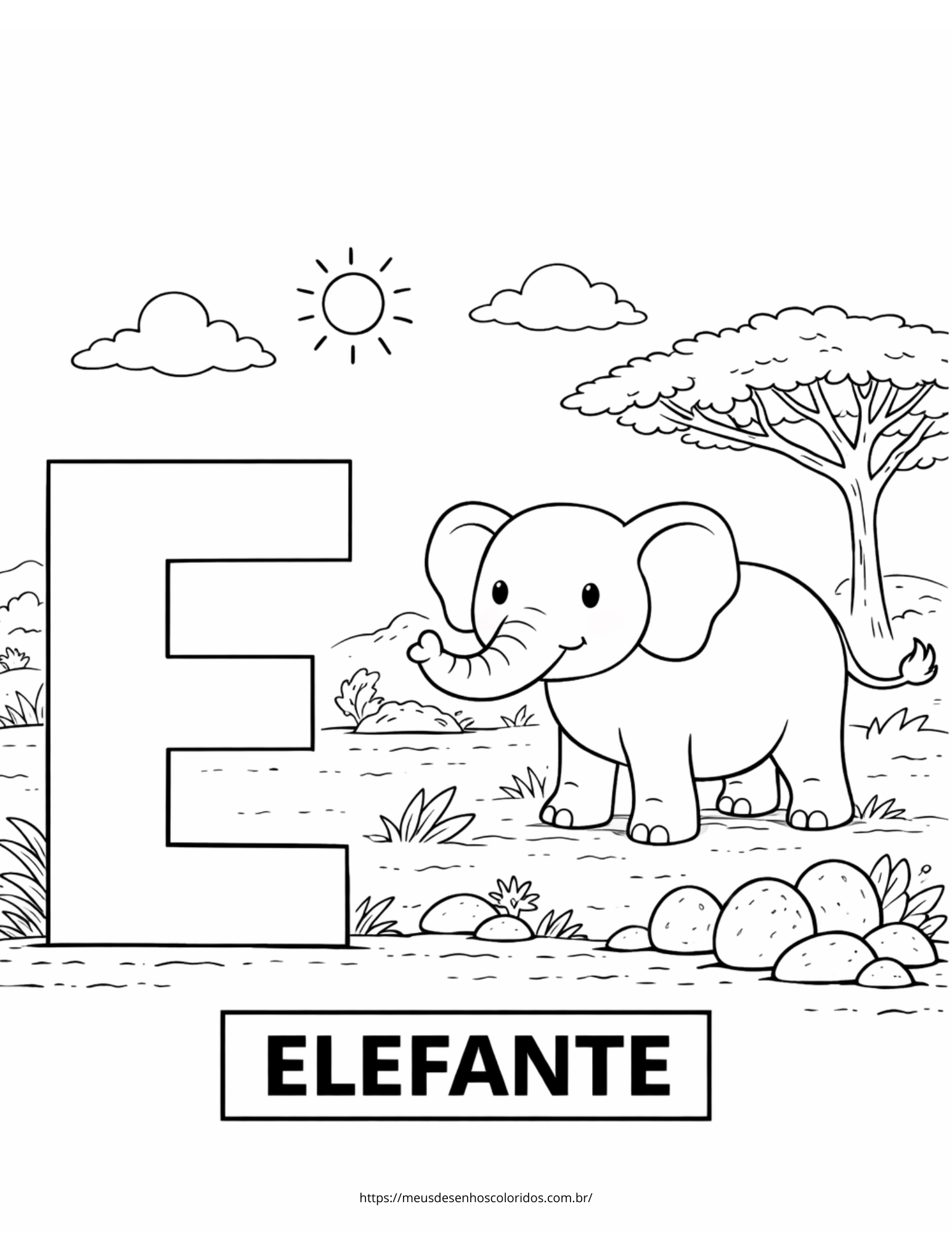 desenho da letra E para pintar