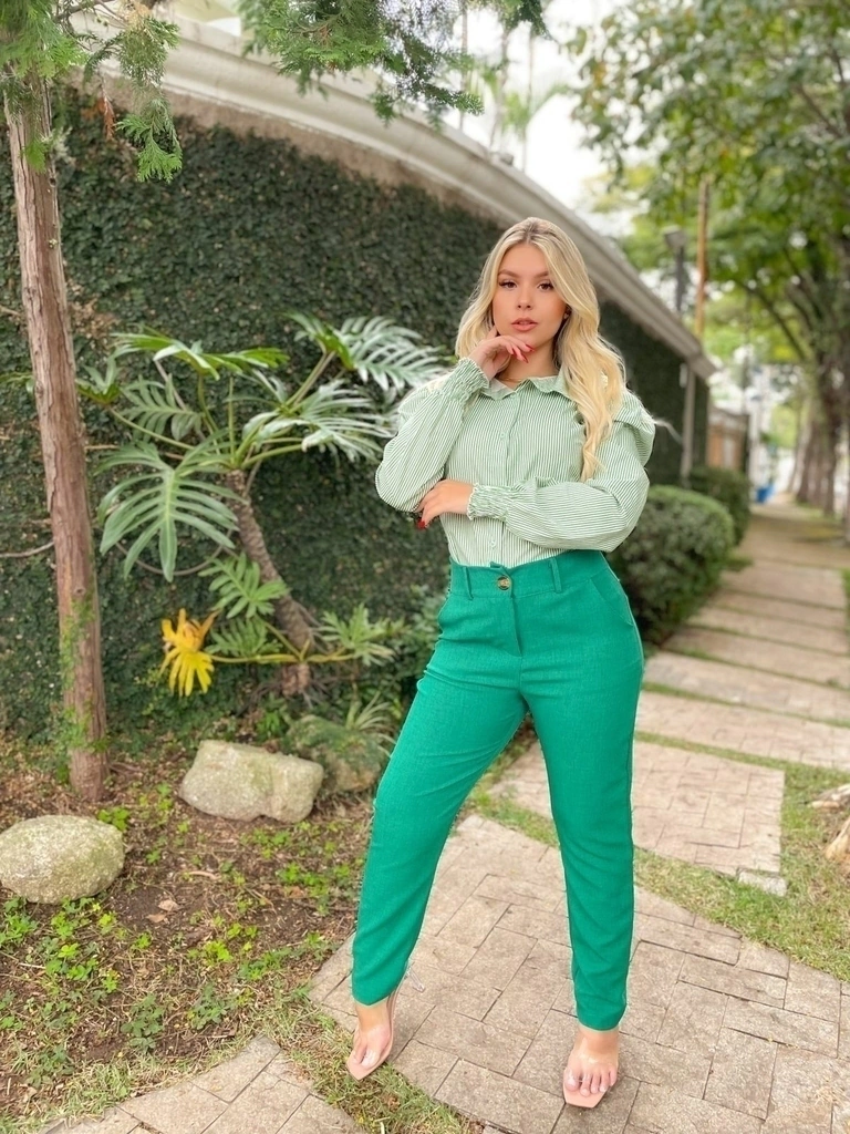 look calça verde bandeira trabalho