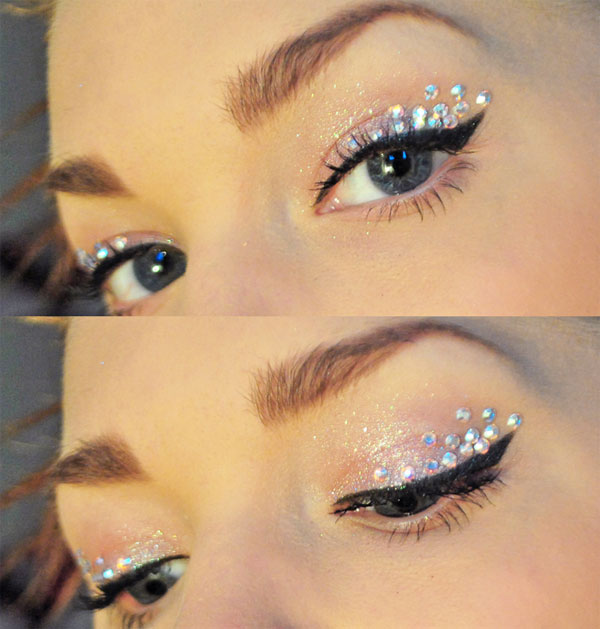 maquiagem com glitter e strass