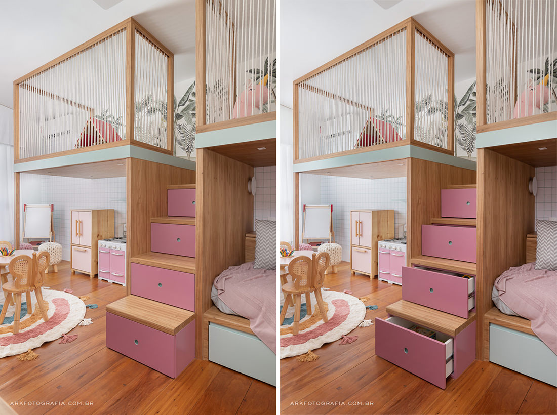 quarto com mezanino e escada