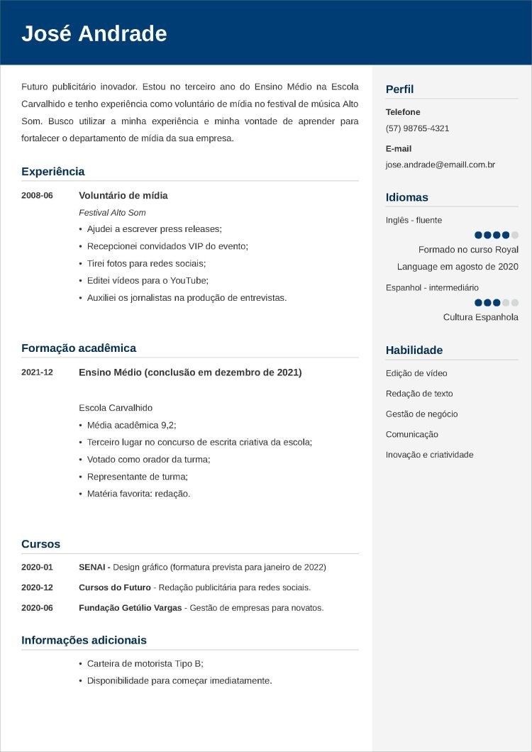 exemplo de objetivo profissional para primeiro emprego