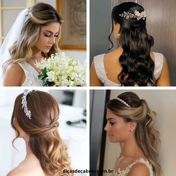 penteado noiva com tiara e cabelo solto