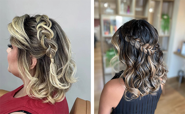 penteado com fitas cabelo curto
