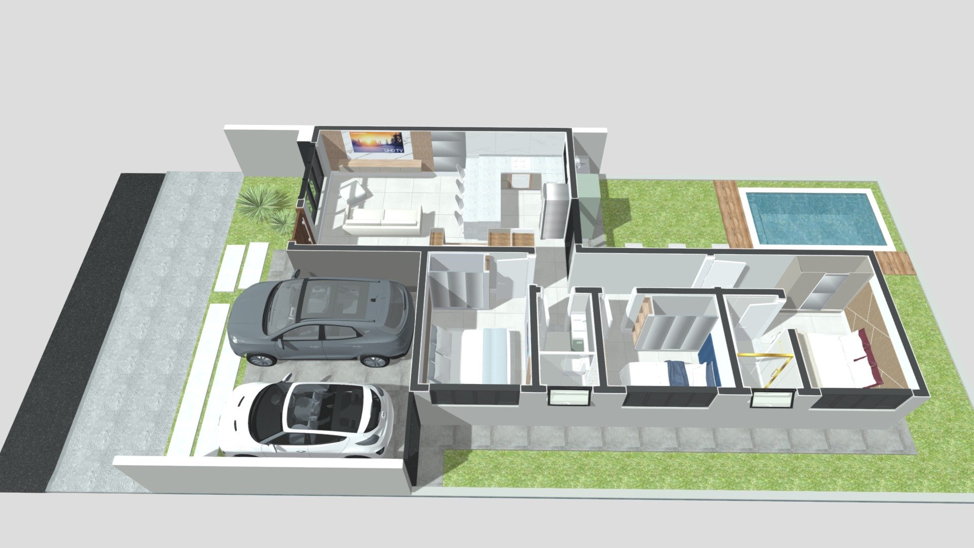 layout casa 10x20 com piscina