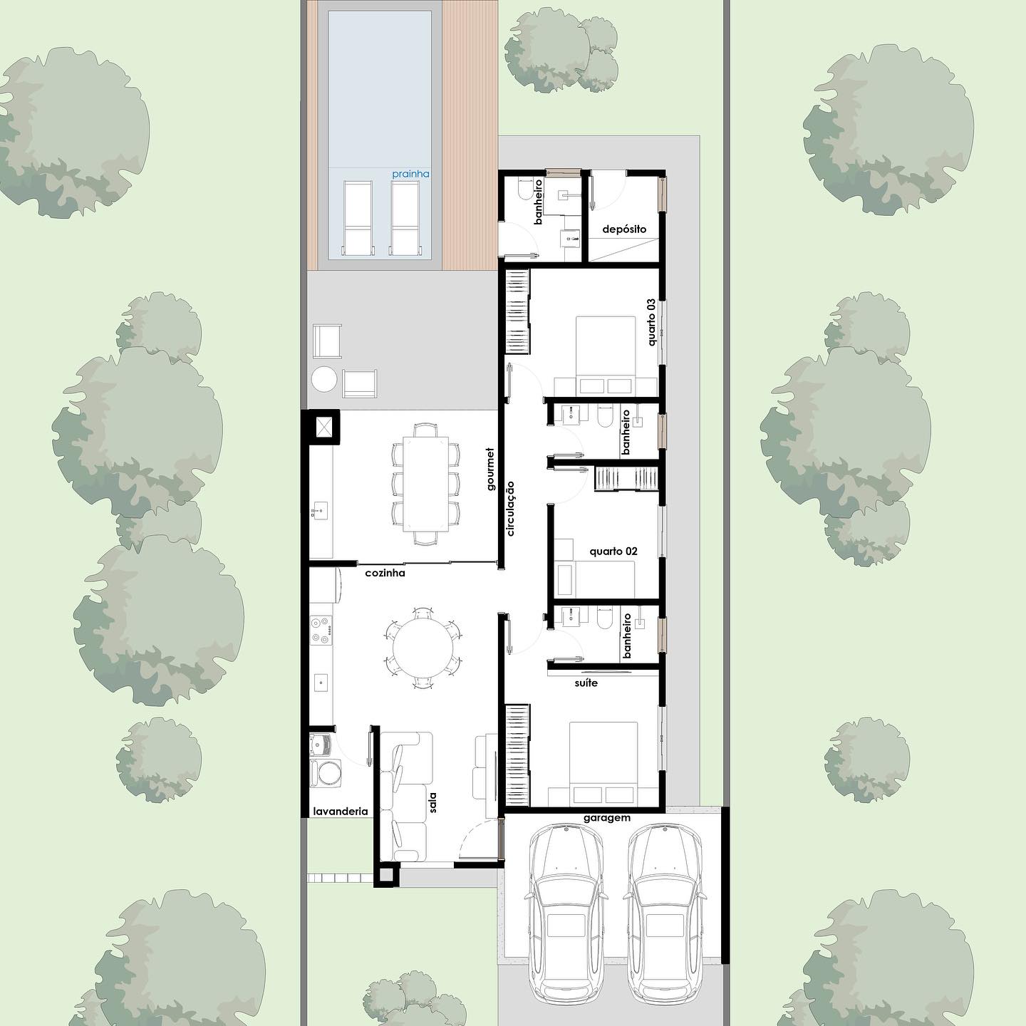 plantas de casas 3 quartos modernas