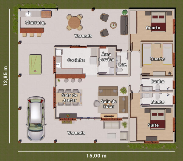 planta sobrado 3 quartos
