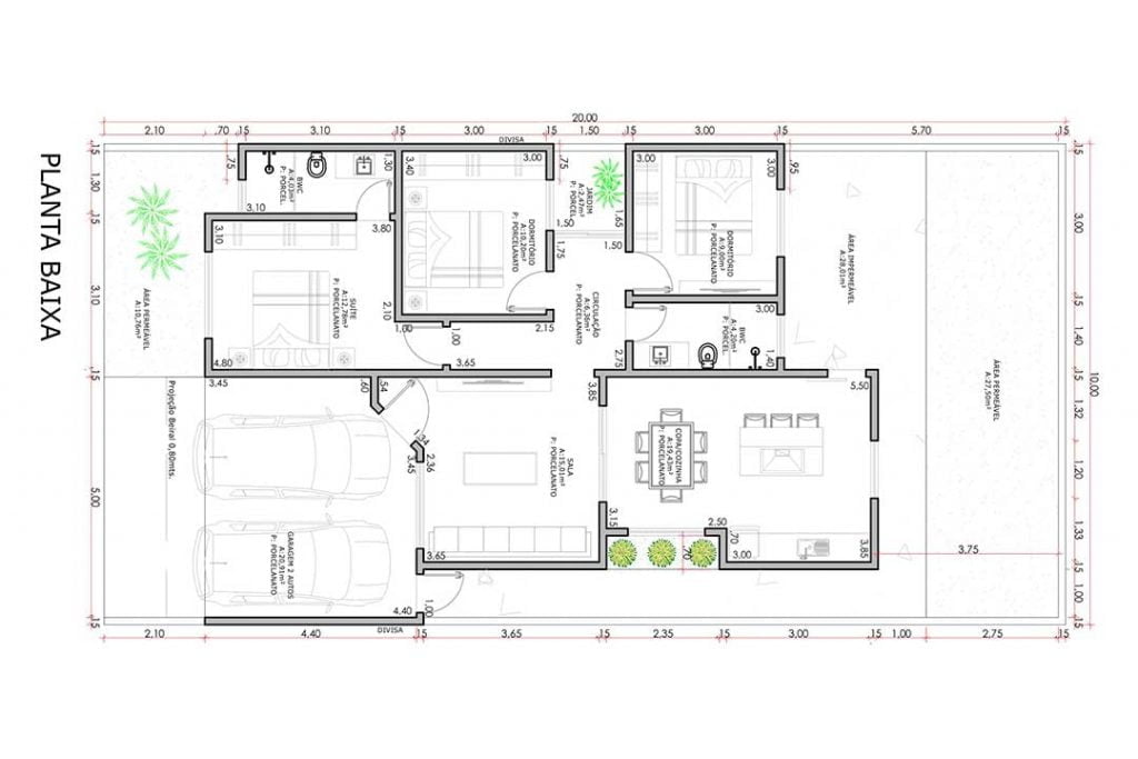 plantas de casas econômicas 3 quartos