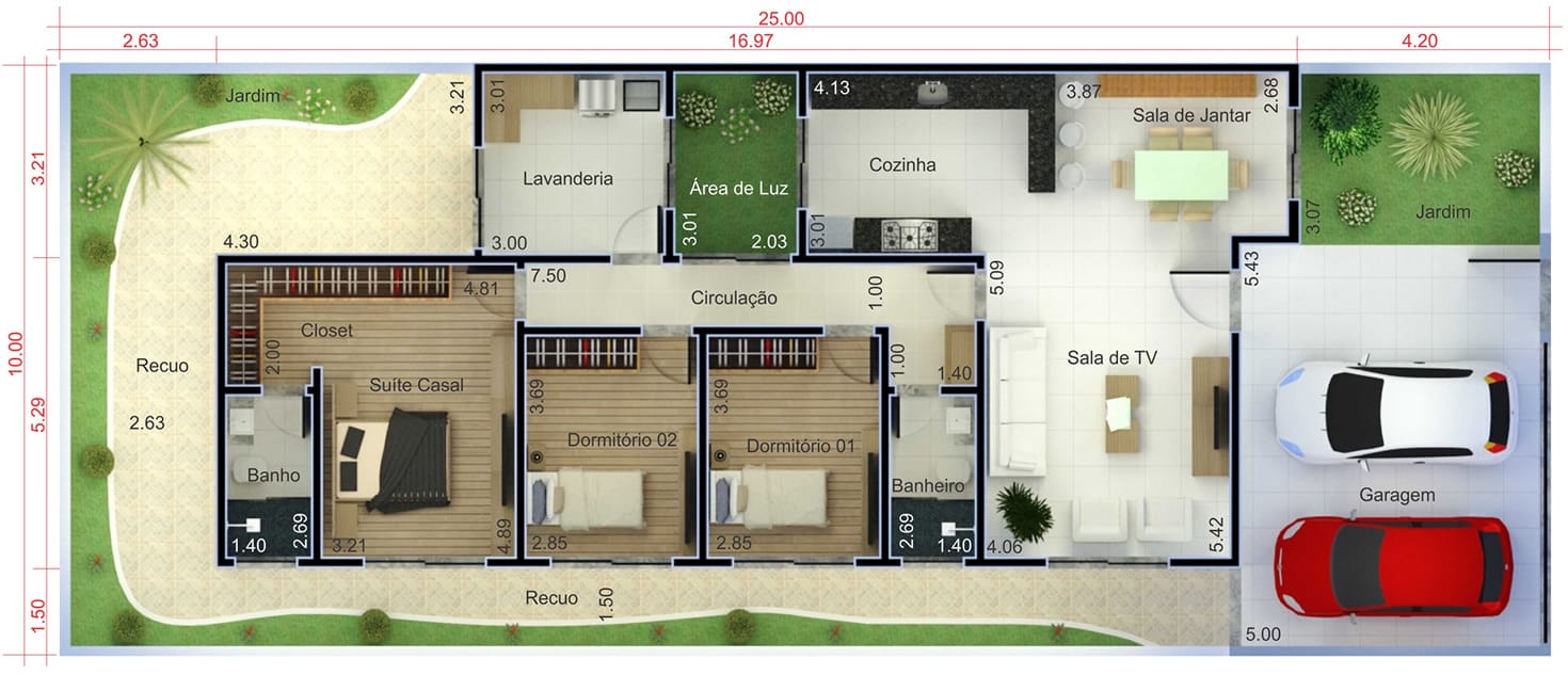 planta sobrado 3 quartos