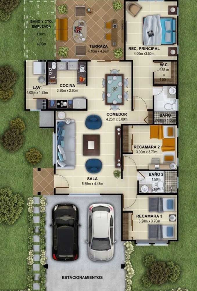 plantas de casas populares 3 quartos