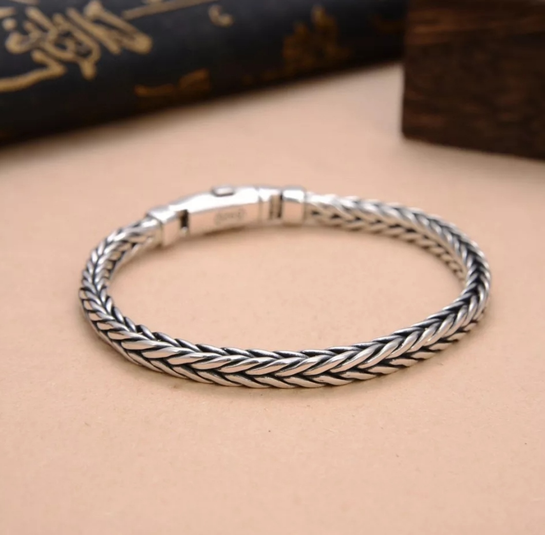 pulseira masculina prata italiana
