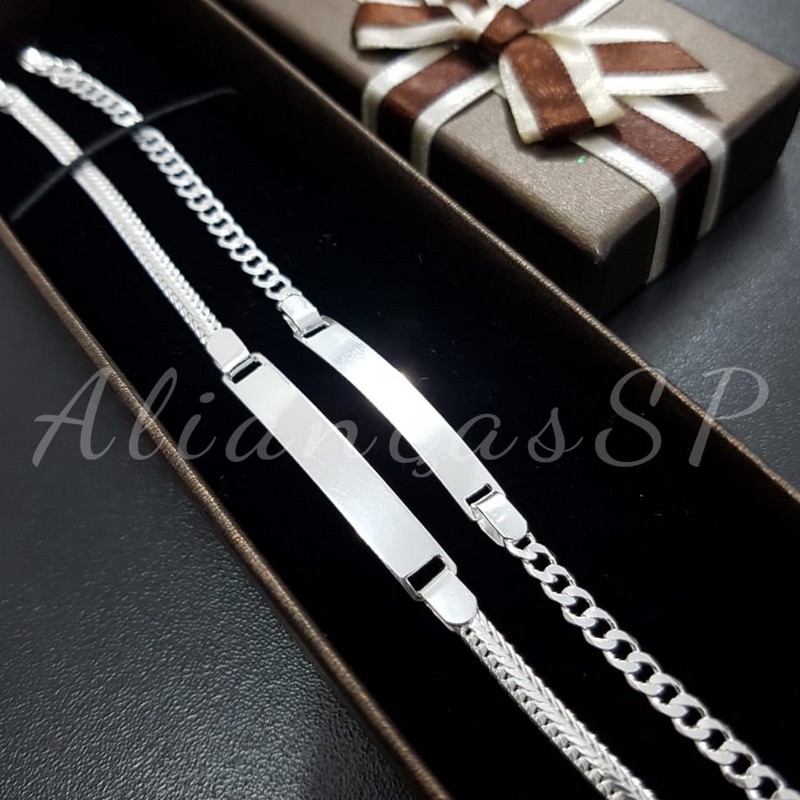 pulseira masculina prata italiana