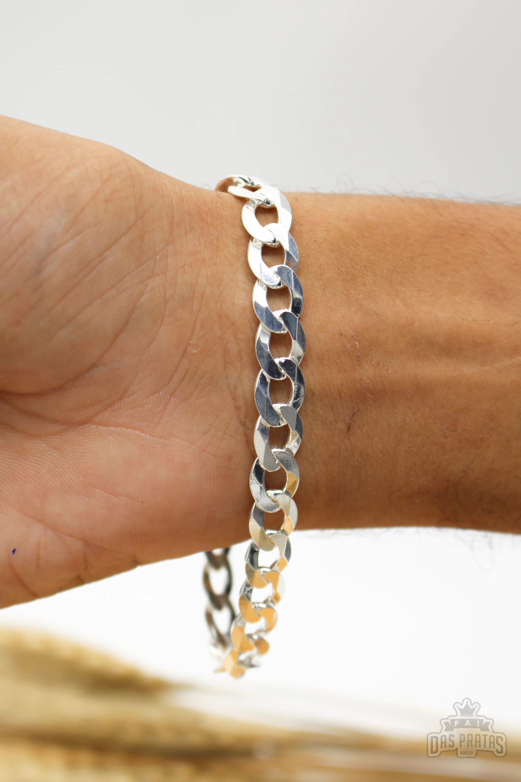 pulseira masculina prata italiana