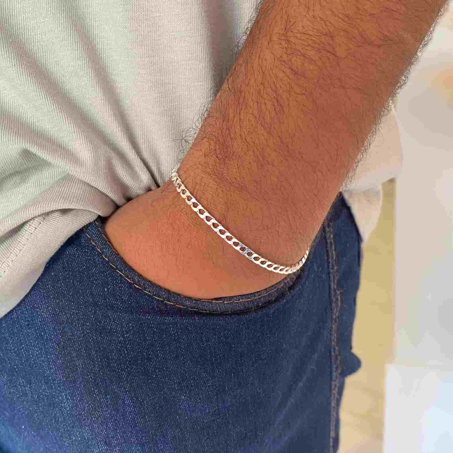 pulseira masculina prata 2mm