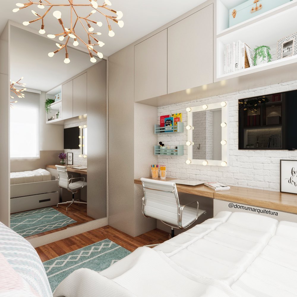 soluções para quartos compactos com penteadeira e mesa
