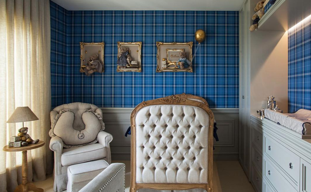 quarto de bebê azul e cinza