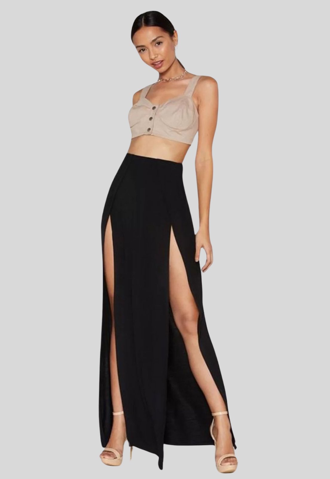 saia de tricot longa com fenda