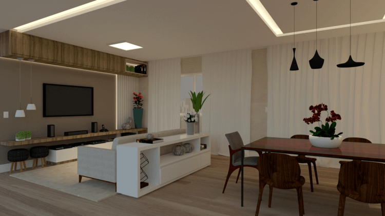 sala de estar e jantar pequenas integradas