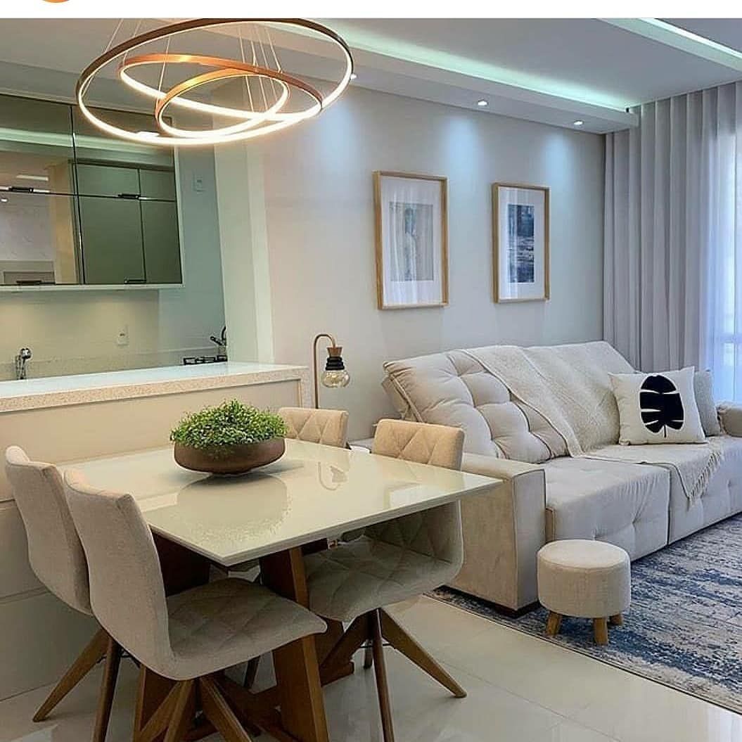sala de estar e jantar pequenas integradas