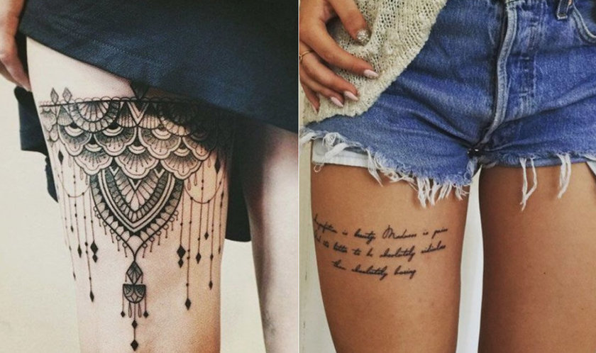 tatuagem delicada atrás da coxa