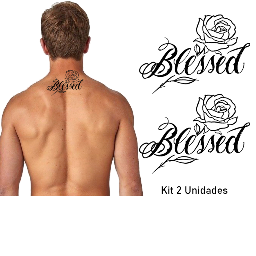 tatuagem blessed no pescoço