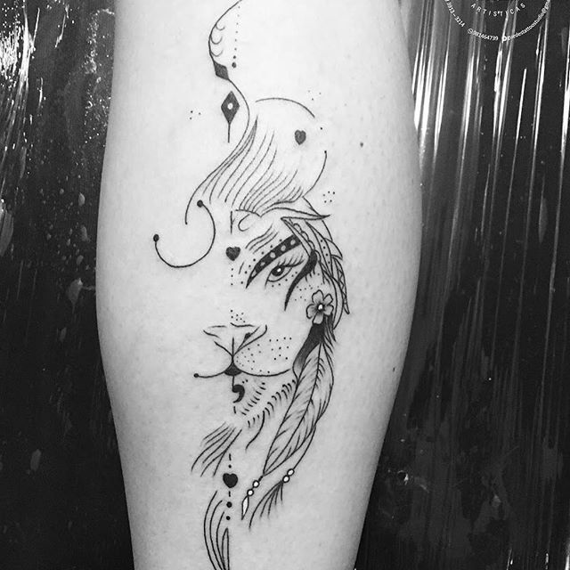 tatuagem leão perna