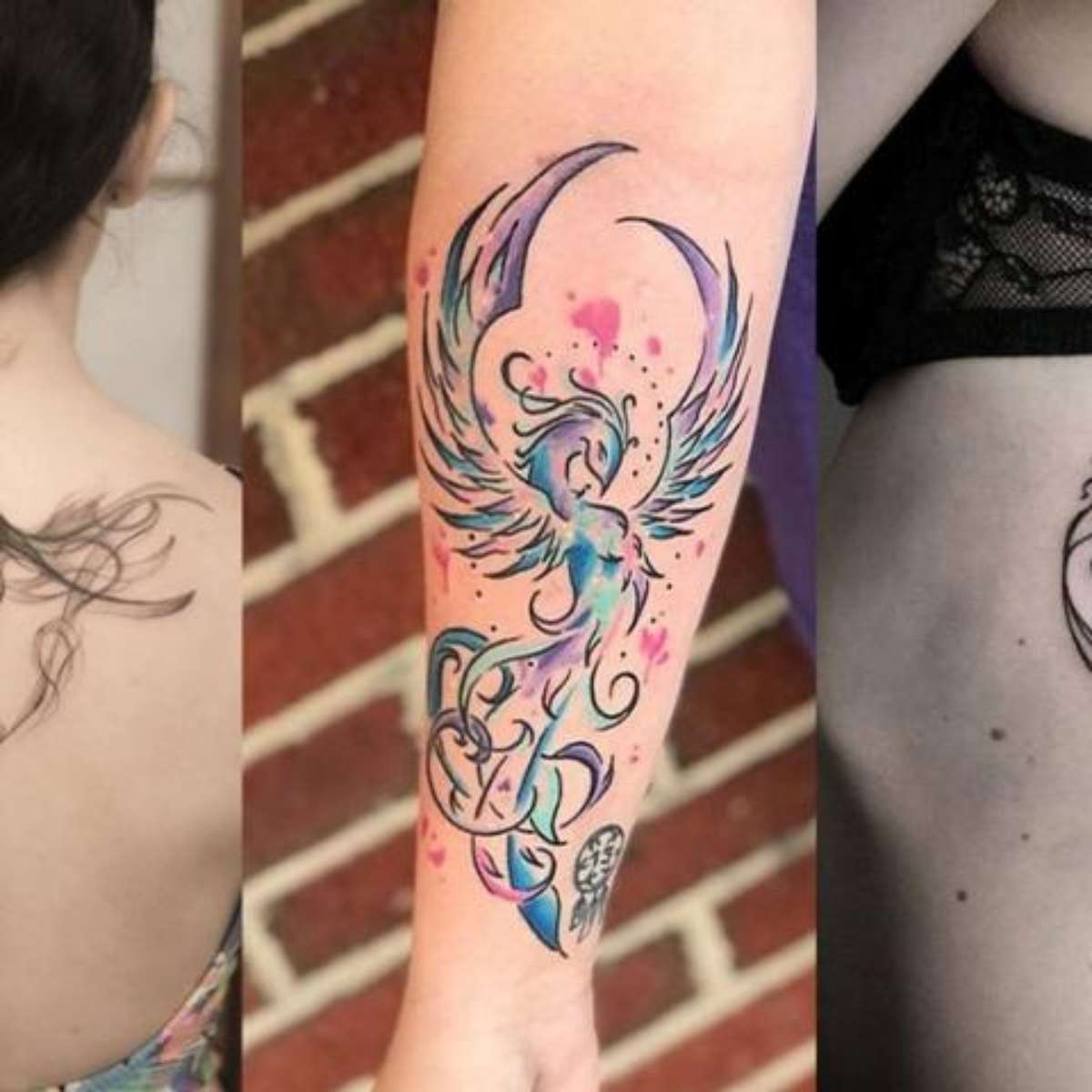 tatuagem fênix traço fino feminina