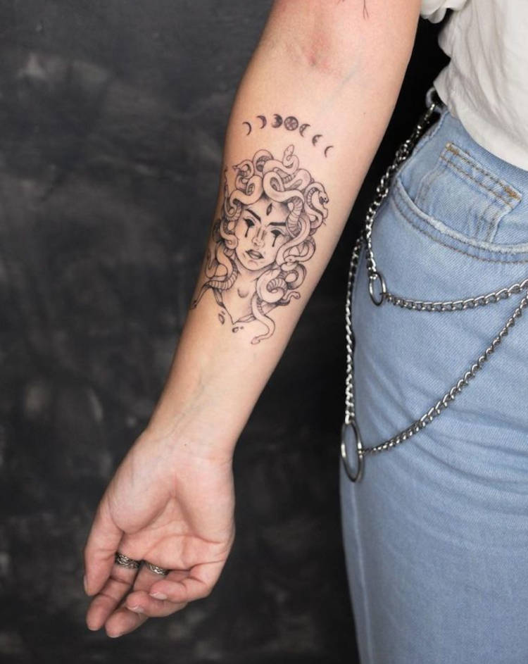medusa fine line tattoo