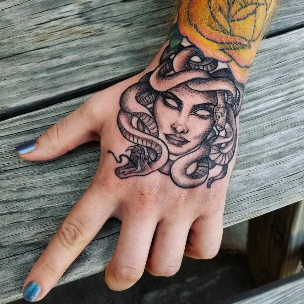 medusa fine line tattoo
