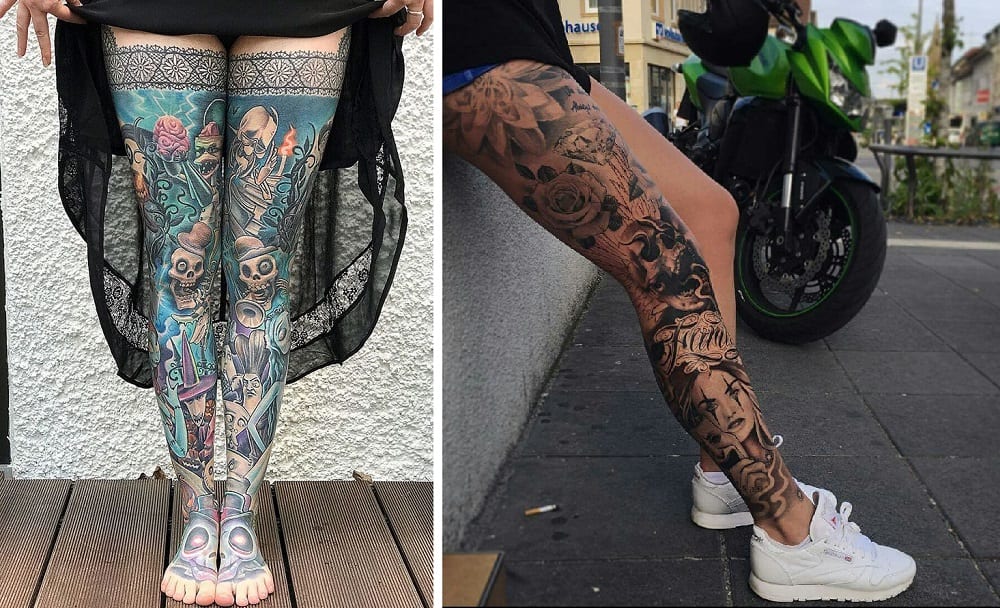 tatuagem fineline perna