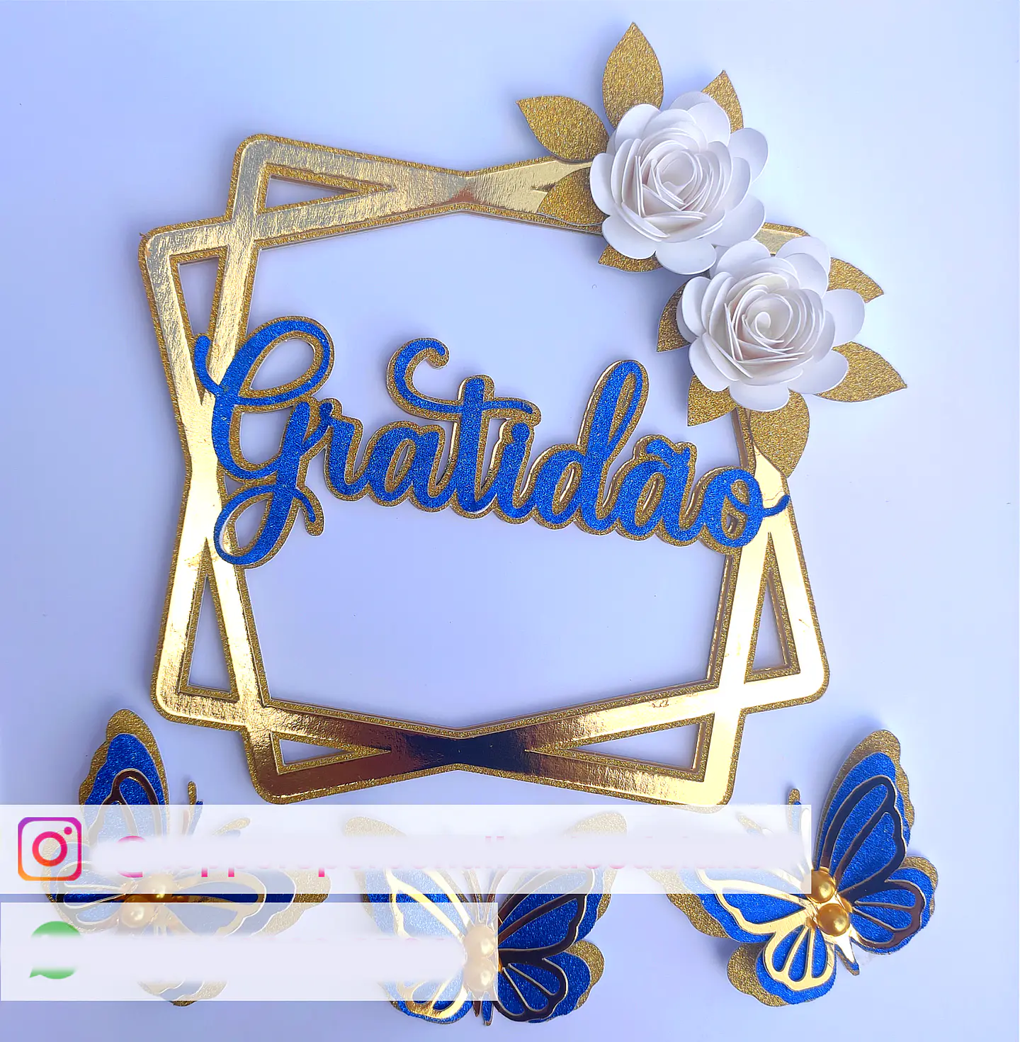 topo de bolo gratidão dourado
