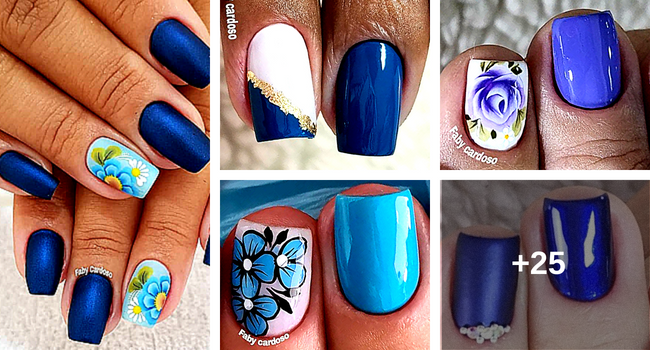 unhas azul bebê decoradas